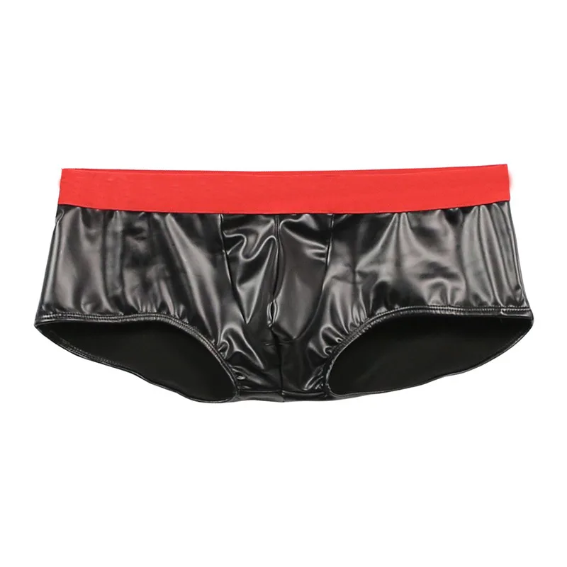 Sexy Men Pu Latex Shiny U Convex Pouch Boxers Sexy Lingerie Low Rise