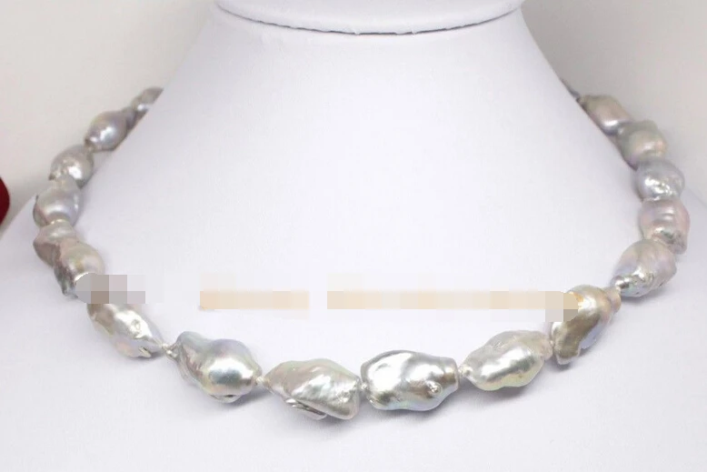 

shitou 001619 Unique! Real gray large baroque keshi pearl gem necklace 17"long fashion jewelry