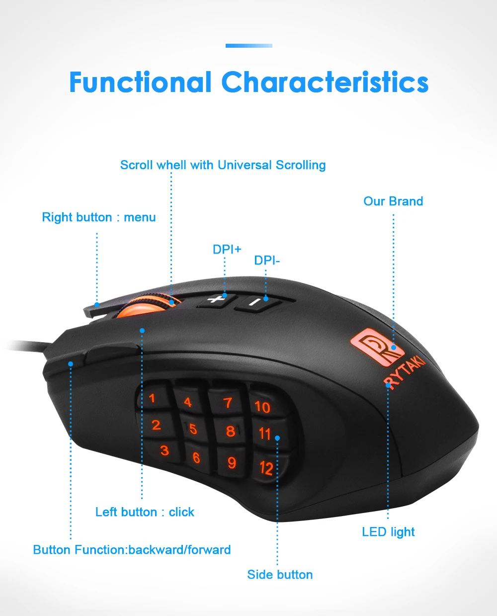 Computer mouse 16400 DPI usb wired ergonomic Gaming mouse for laptop