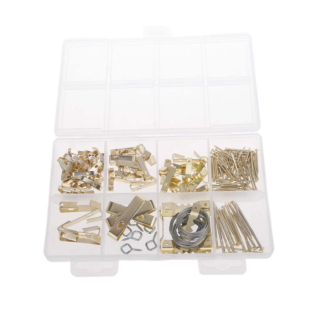 

200Pcs Picture Hooks Photo Frame Hanging Kit Set Screw Eye/Wire/Nail Hanger 94PC