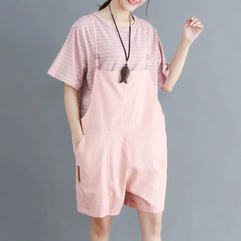 Летние женские брюки размера плюс, талия 140 см, бедра 150 см, 6XL 7XL 8XL 9XL, комбинезоны, штаны для женщин, черный, розовый цвет, комплект из двух предметов - Цвет: Розовый
