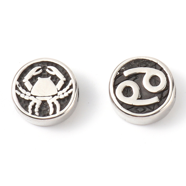 Of Zodiac Constellations Beads Gunmetal Stainless Steel Beads For Jewelry Making Round Taurus Pattern Beads 10mm Dia