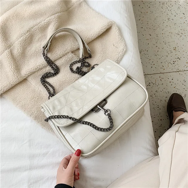 white Модные мягкие сумки через плечо из искусственной кожи для женщин дизайнерская сумка через плечо с цепочкой женские маленькие сумки черные сумки - Цвет: white