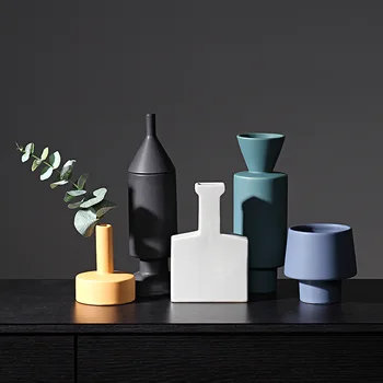 

Luxury Style Modern Simple Morandi Color Ceramic Geometric Flower Vase Creative Artware Crafts Home Desk Decoration Photo Drops