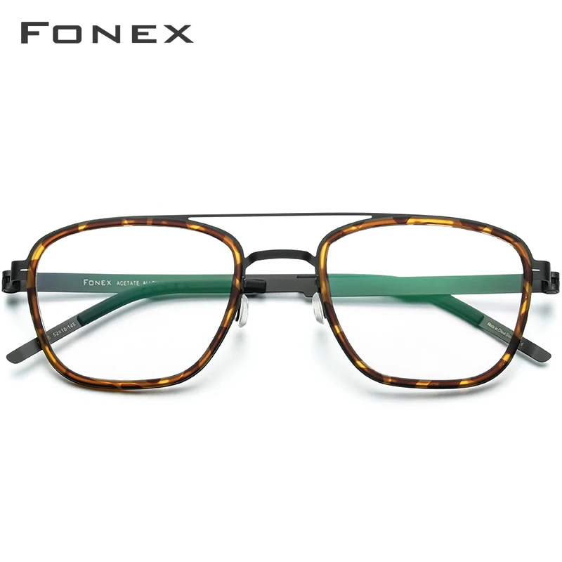 FONEX ацетатные очки с оправой из сплава оправа мужские и женские винтажные квадратные очки для близоруких рецептурных очков Безвинтовые очки 98628