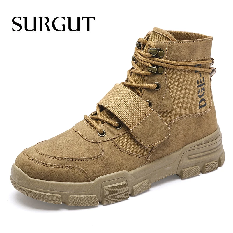 

SURGUT Men Boots High Quality Brand Military Leather Boots Autumn Winter Desert Combat Men Casual Boots Outdoor Shoes Ankle Boot
