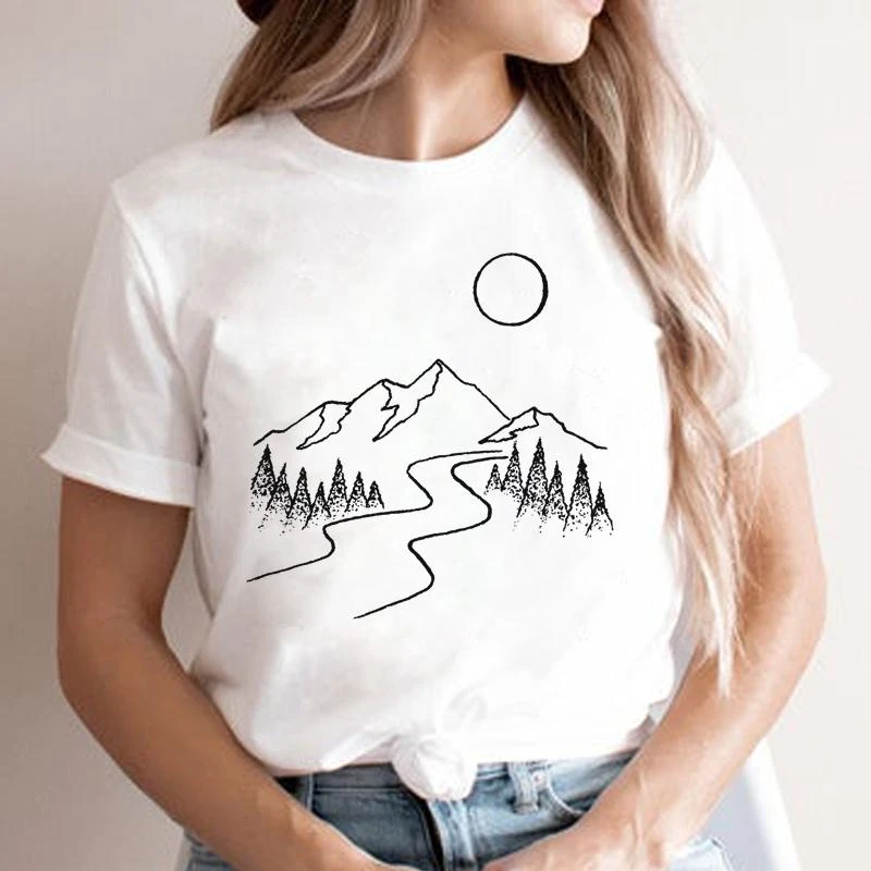 Camiseta con estampado de Río para mujer, Top de montaña para mujer, ropa de manga corta, camiseta de dibujos animados para mujer, ropa de tendencia de los años -