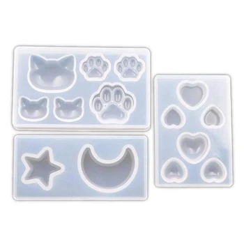 

9 Pcs Star Moon Cat Footprint Love Heart Silicone Mold DIY Resin Jewelry Making Tools