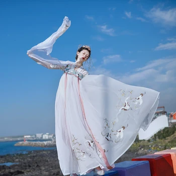 

Exquisite Embroidery Hanfu Elegant Chiffon Chinese Style Dance Costume Stage Performance Suit Silky Ancient Lady Cosplay Costume
