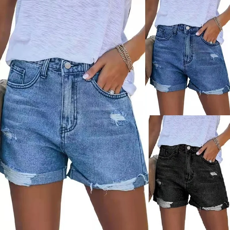 

Women Summer Ripped Hole Denim Shorts Ripped Hole Casual Jeans Short Pants