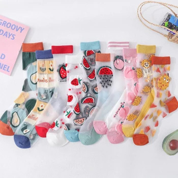 

2020 New Summer Cute Transparent Women Sock Kawaii Peach Dancer leopard Heart Animal Fruit Pattern Glass Silk Comfortable Socks