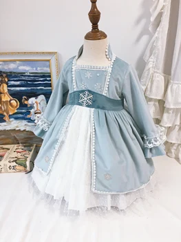 

Baby Girl Autumn Winter Light Blue Snow Velvet Long Sleeve Lolita Princess Ball Gown Dress for Girl Christmas Casual