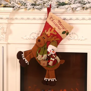 

1pcs Christmas Stocking Socks Xmas Old Man Snowman Candy Bag Gift Pocket Decors