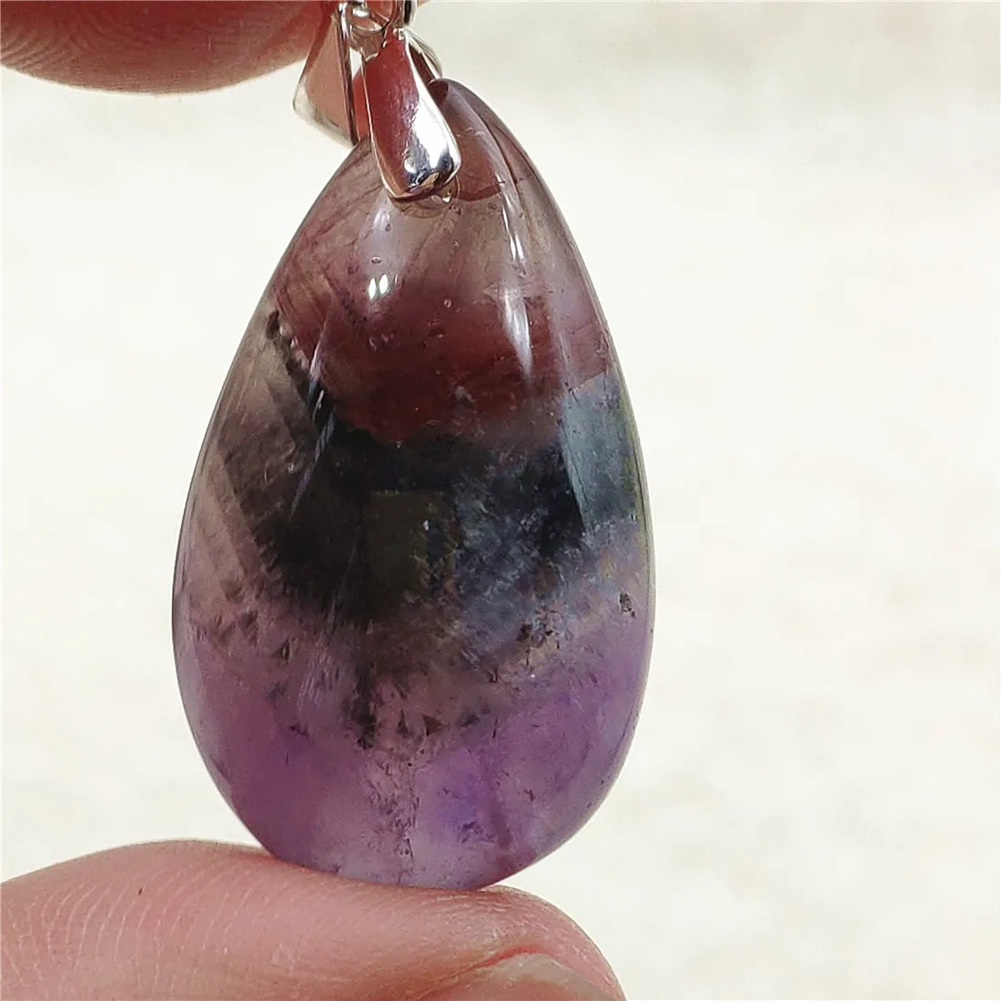 Genuine Natural Cacoxenite Auralite 23 Purple Red Pendant Water Drop Rutilated Bead Women Men AAAAAA