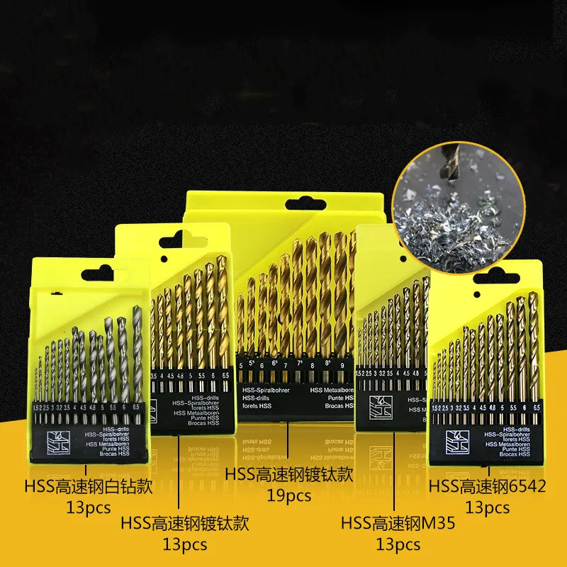 

13PC/20PC 1.5-6.5/0.3-1.6mm Round Shank Twist Drill Bit Set Titanium Coated Hole Cutter HSS Gun Drill Bit Woodworking Metal Tool