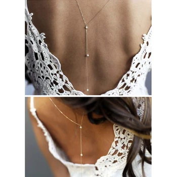 

Wedding Bridal Backdrop Necklace Simulated Pearls Back Chain Bikini Bodychain