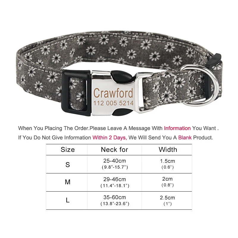 Engrave Pet Collar Customize Name Dog Collar Custom ID Pink Flower Cat Collar Engraved for Big Small Dogs 