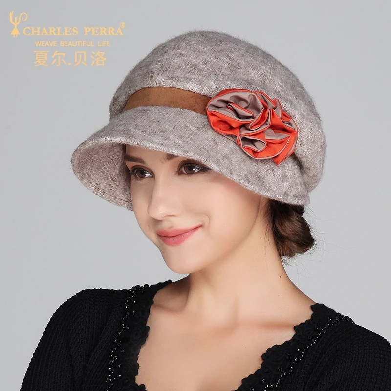 Осенне-зимняя женская шляпа женский шерстяной головной убор элегантный повседневный цветочный маленький топ шляпа Тепловая шляпа-ведро модные кепки 4230