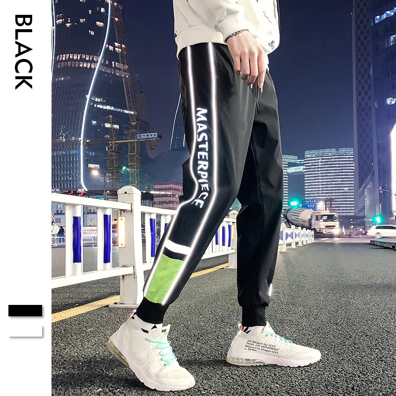 

2020 Summer Men Women Letter Print Sweatpant Flash Reflective Pants Joggers Hip Hop Dance Show Party Night Jogger Baggy Trousers