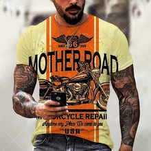 T shirt imprimé en 3D pour hommes, haut ample, design de grande moto route 66, à la mode, nouveauté pour l'été 2021