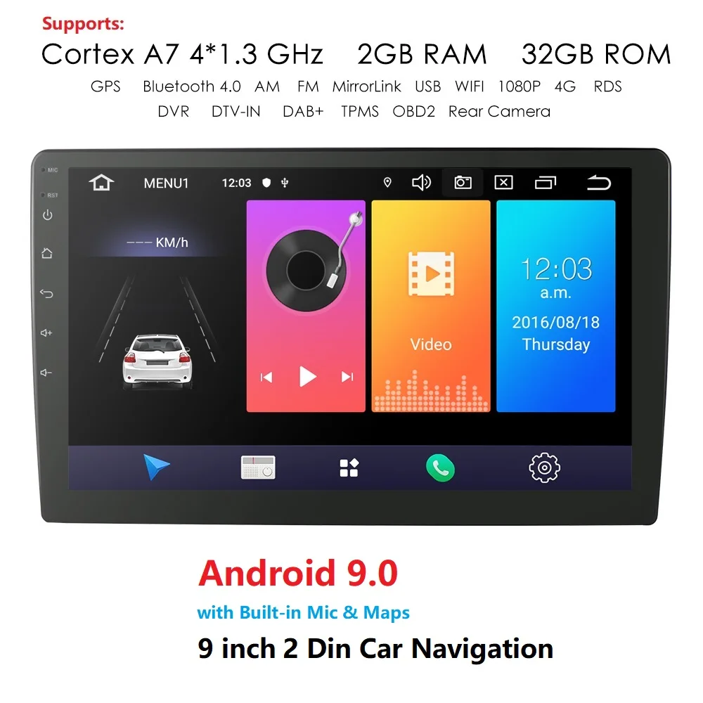 Android 9.0 2Din Car Radio 9 Inch Car GPS Navigation Universal Car Multimedia Player GPS Autoradio 4G WIFI Bluetooth FM DAB+ SWC Android 9.0 2Din Car Radio 9 Inch Car GPS Navigation Universal Car Multimedia Player GPS Autoradio 4G WIFI Bluetooth FM DAB+ SWC