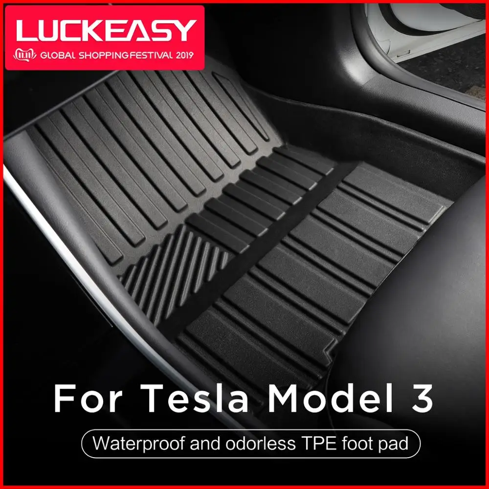 Ceny LUCKEASY TPE dopasowane do wszystkich warunków pogodowych maty podłogowe do modelu Tesla 3 2017 2018 2019 wodoodporne i nadające się do noszenia