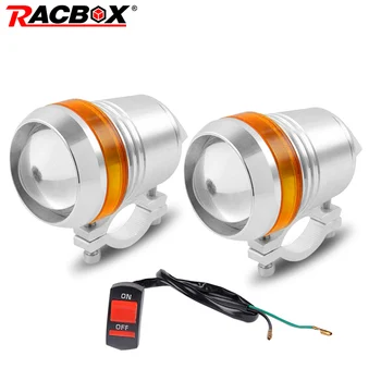 

New 2x U3 Motorcycle LED Headlamp spot light U2 Yellow Angel Eyes silver shell Hi/lo beam motorbike Flash lamp with Switch line