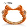 New Arrivals Fashion Statement Enamel Bangle Cuff Bracelet for Women Gold Plated Inlaid Rhinestones Sea Horse Bracelet Pulseira 1