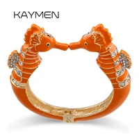 New Arrivals Fashion Statement Enamel Bangle Cuff Bracelet for Women Gold Plated Inlaid Rhinestones Sea Horse Bracelet Pulseira 1