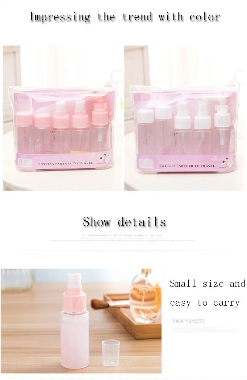 makeup bag 7pcs/Set Portable Spray Refillable Bottles Kit Plastic Makeup Container Home Travel Empty Spray Refill Bottles pouch