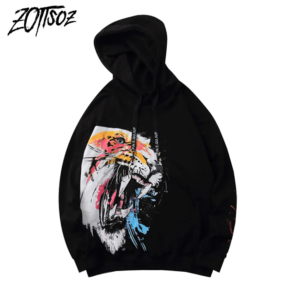 

ZOTTSOZ Hoodies Sweatshirts Streetwear Casual Harajuku Hip Hop Men Women Punk Rock Graffiti Tiger Print Hooded Pullover Tops