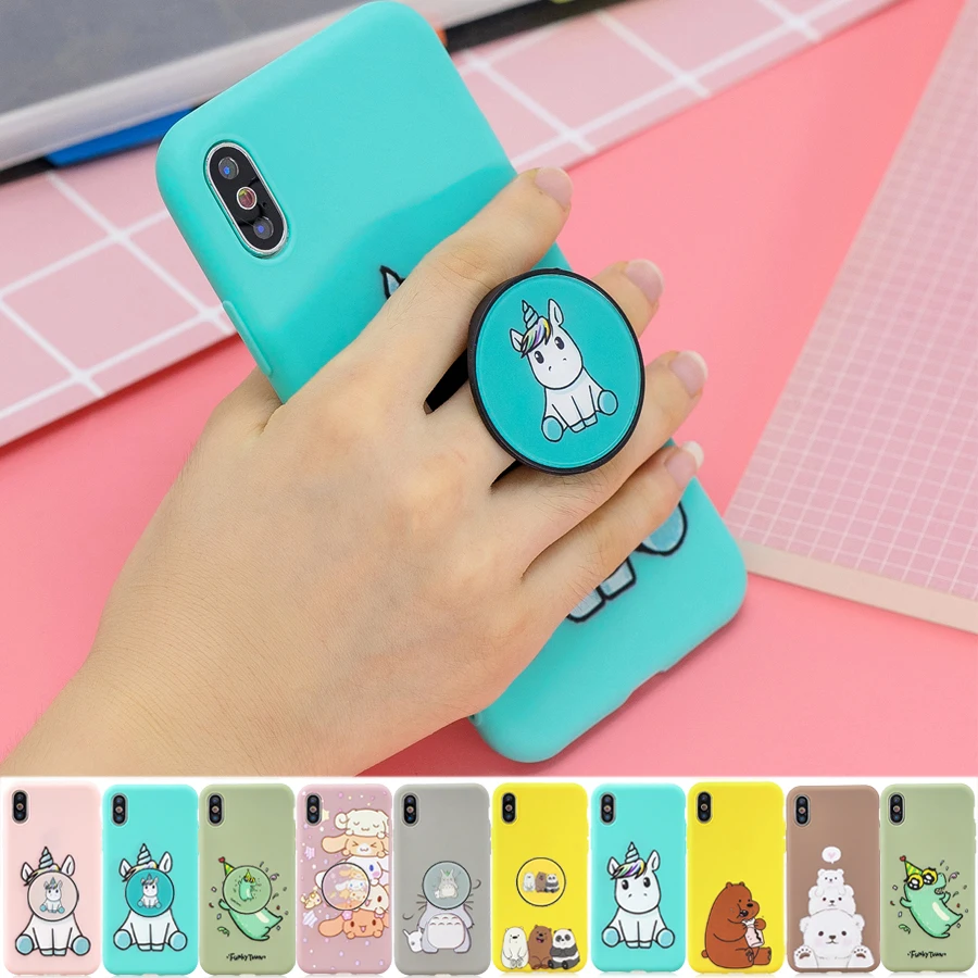 

3D Cartoon Silicone holder case for iPhone 11 Pro Max 2019 X XR XS Max case for iPhone 7 8 5 5S 6 6S Plus soft stand phone cover