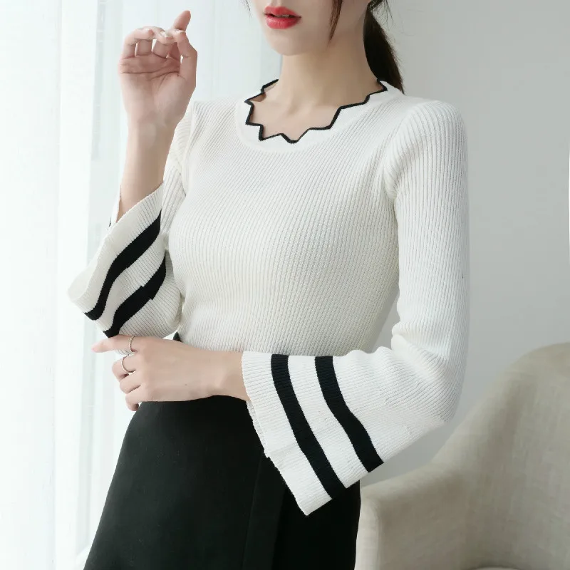 Sweaters 2020 New Womens Sweater Winter Long Sleeve Butterfly Neck Sweater Female Knitted Pullover Solid Sweaters Women