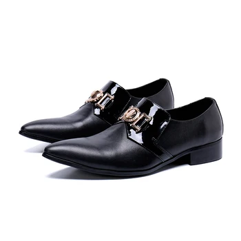 

Slip-on New Fashion Men's Dress Shoes Genuine Leather pointed- Oxfords Shoes Business Office low heel shoes
