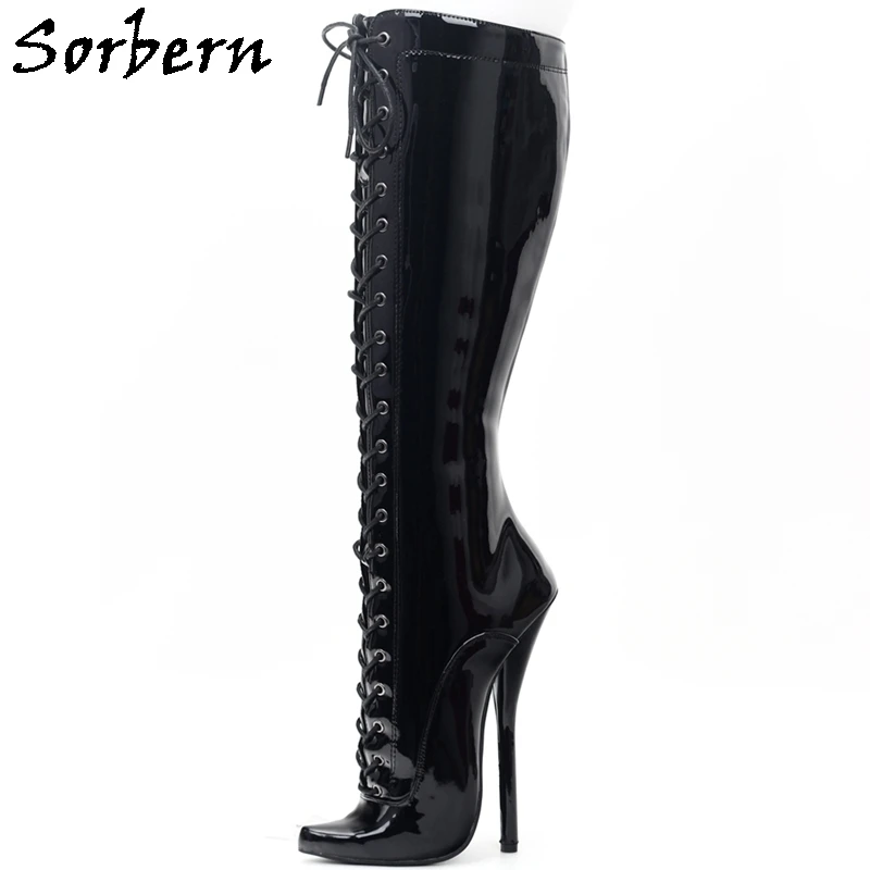 Sorbern BDSM-Botas hasta la rodilla para mujer, zapatos de tacón de aguja de Ballet, con cordones, de ajuste ancho o delgado, Unisex