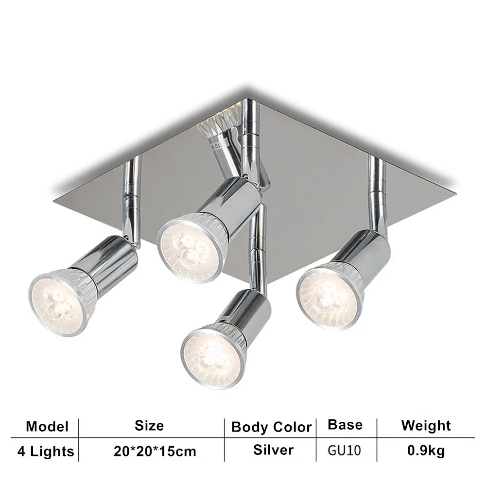 [DBF] квадратная GU10 потолочный светильник Гостиная регулируемый 4-потолочный светильник пятна Спальня светодиодный Кухня крепление для изогнутой поверхности пятно света