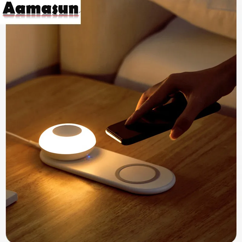 

Светодиодная лампа с беспроводным зарядным устройством для смартфонов iPhone, Samsung, Huawei, настольная лампа с беспроводным зарядным устройством