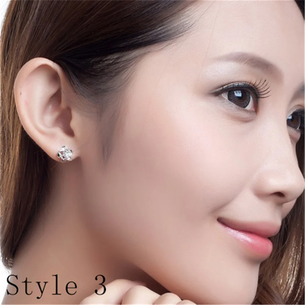 925 Sterling Silver Earrings Stud for Women Solid Silver Jewelry Earrings Bling CZ Zircon Stone Stud Brincos Bridal Wedding