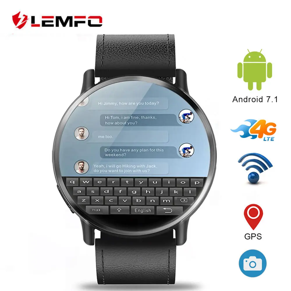 LEMFO LEM X 4G LTE SIM Смарт-часы телефон Android 7 1 2 03 дюймов экран 8MP камера 900 мАч батарея GPS