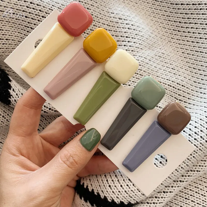 

1PCS Korea Sweet Resin Macaron Color Hairpins Women Girls Geometric Irregular Rectangle Hit Color Hair Clips Hair Accessori
