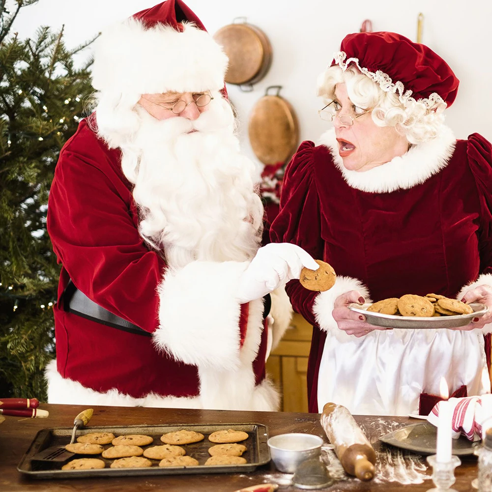 Костюм Санта-Клауса, 5 шт., плюшевый Рождественский костюм для отца, рождественское нарядное платье, полиэстер, бархат(шляпа+ борода+ топ+ штаны+ ремень