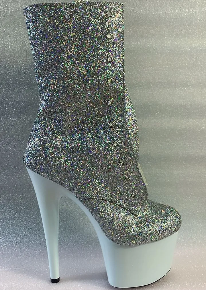 15cm high heel party shoes, 6in round toe, material ankle boots with sequined soles.  Club stage show high-heeled boots