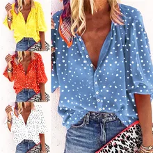 2020 Print Plus Size Womens Tops And Blouses V-neck Long Sleeve Office Blouse Puff Sleeve Fashion Streetwear Women Clothes Shirt