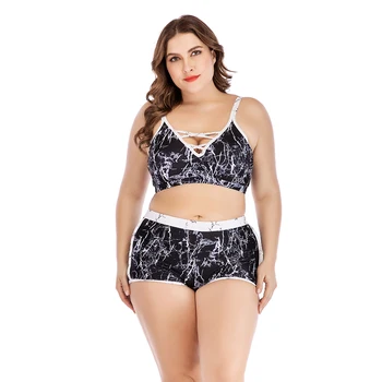 

2020 New Sexy Marble Printed Retro Swimwear Plus Size Women High Waist Flat Angle Swimsuit Large Bathing Suit Bikini Brazilian