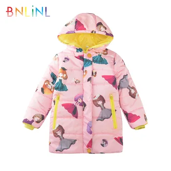 

BNLINL 2020 Children's Parka Winter Warm Down Jackets Kids Girls Cartoon Zipper Hooded Cotton-padded Long Coat Thicken Outerwear