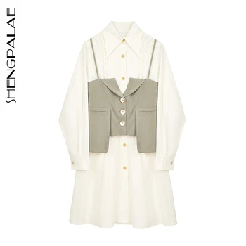 

SHENGPALAE 2020 New Autumn Women Shirt Female Tops Long Sleeve Casual Turn-down Collar Women's Loose Two-piece Blouse ZA5670