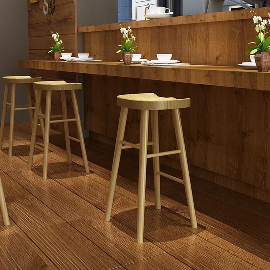 

Solid Wooden Dining Chairs Bar Stool Home Coffee Bar Height Barstool 75cm