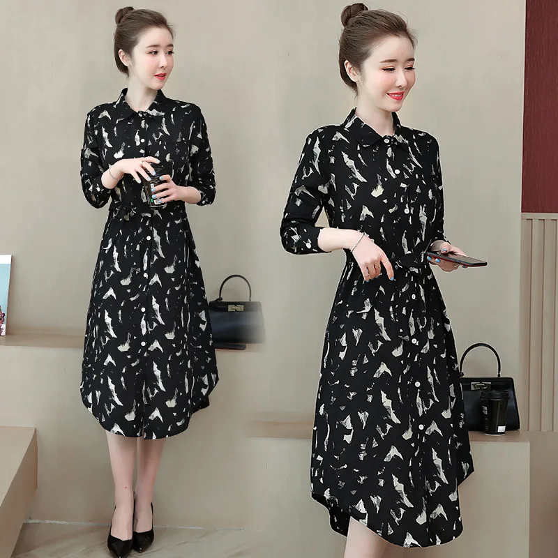 

Fat Mm2019 Autumn New Style Large Size Dress Elegant Loose-Fit Slimming Shirt Dress