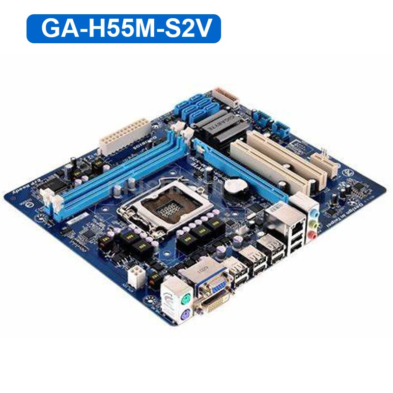 Оригинальная материнская плата для Gigabyte GA-H55M-S2V DDR3 LGA 1156 H55M-S2V USB2.0 Core i7 i5 i3 DVI VGA 8 Гб H55 настольная материнская плата