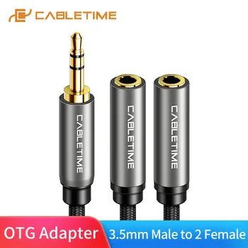 

CABLETIME Aux 3.5mm to 2 Female Jack Headphone Audio Aux-Cord Cable 3.5 Jack Aux Cable for Smartphone Speaker C107